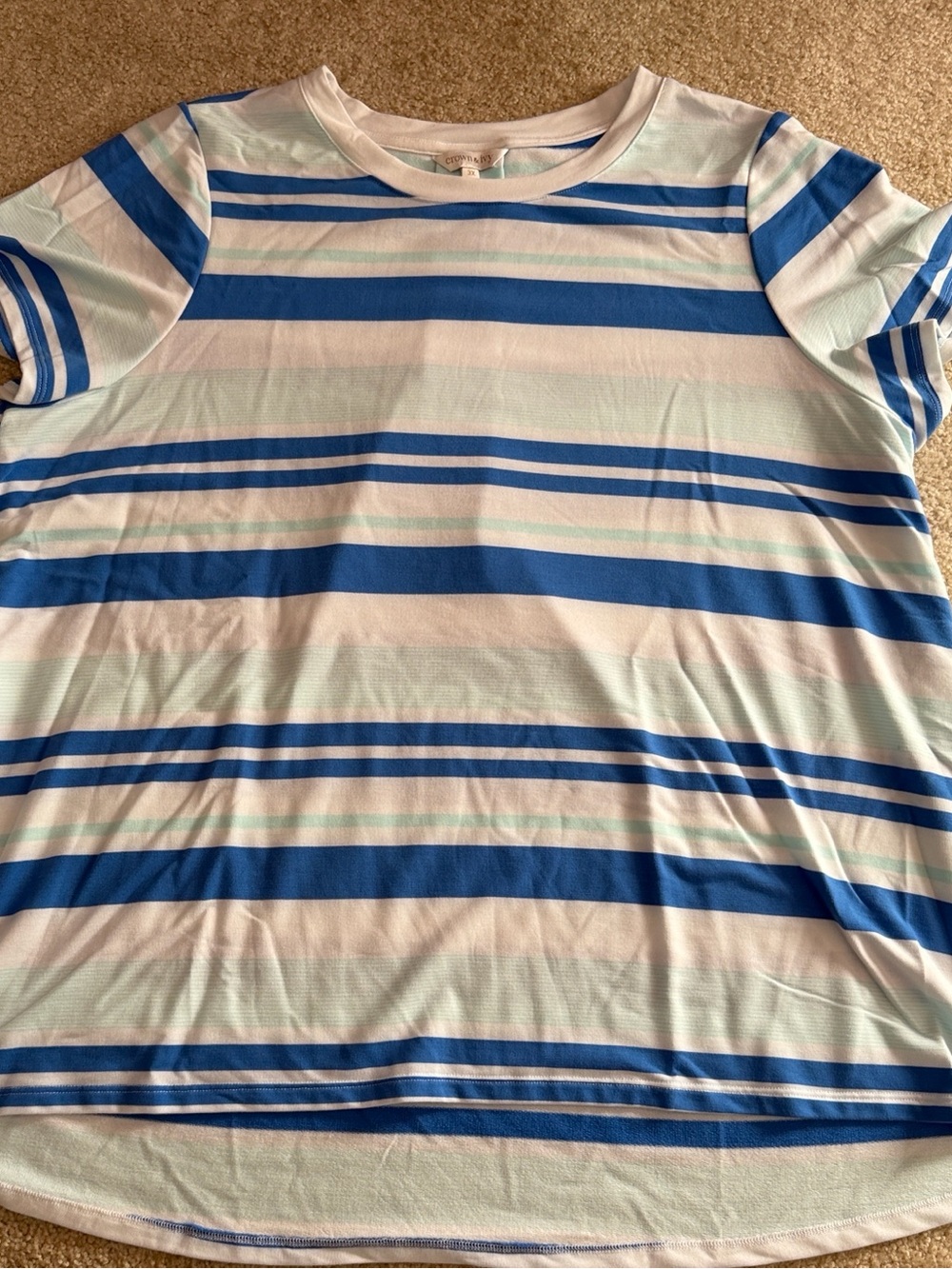crown & ivy Blue, White and Light Pink Striped Short Sleeve Tee